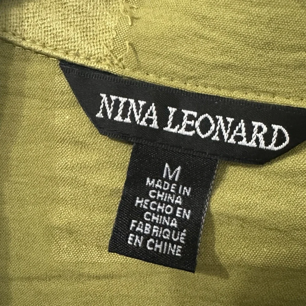 Nina Leonard Textured Tunic M Green Earthy Goblin Lagenlook Patchwork Tab Sleeve
